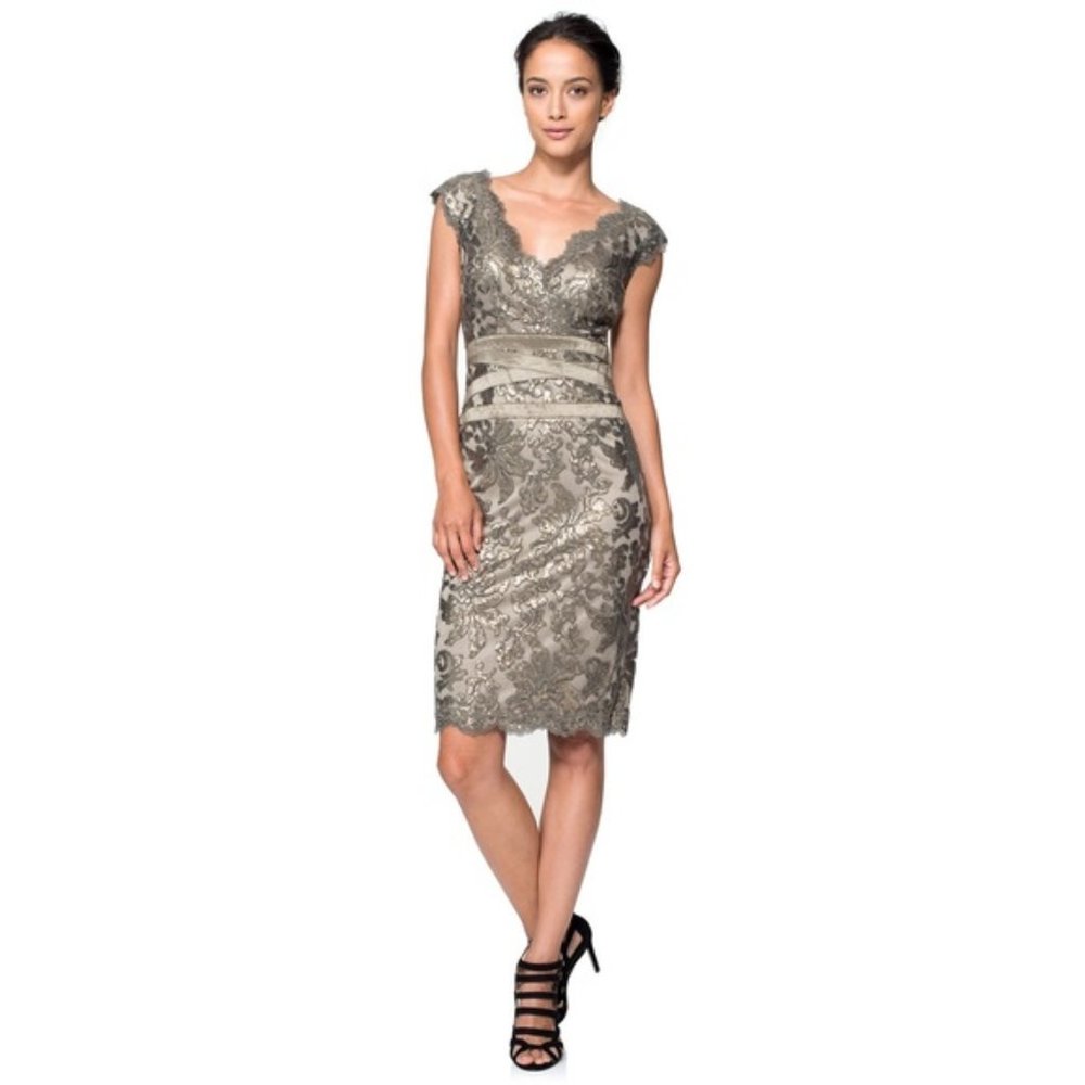 Tadashi Shoji Paillette Lace V-Neck Dress